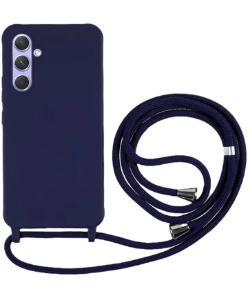 Samsung Galaxy A55 Hoesje Flexibel TPU met Koord Back Cover Blauw Hoesjes