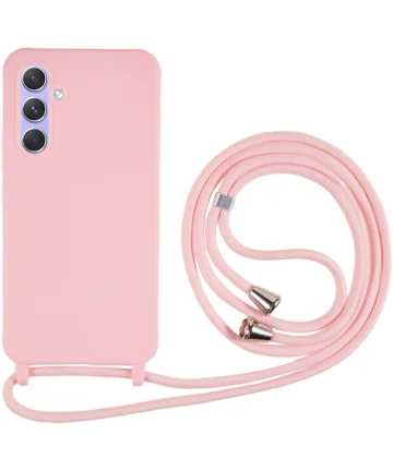 Samsung Galaxy A55 Hoesje Flexibel TPU met Koord Back Cover Roze Hoesjes