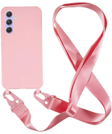 Samsung Galaxy A55 Hoesje TPU Back Cover + Telefoon Koord Roze Hoesjes