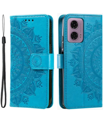 Motorola Moto G24 / Moto G04 Hoesje Mandala Book Case met Pasjeshouder Blauw Hoesjes