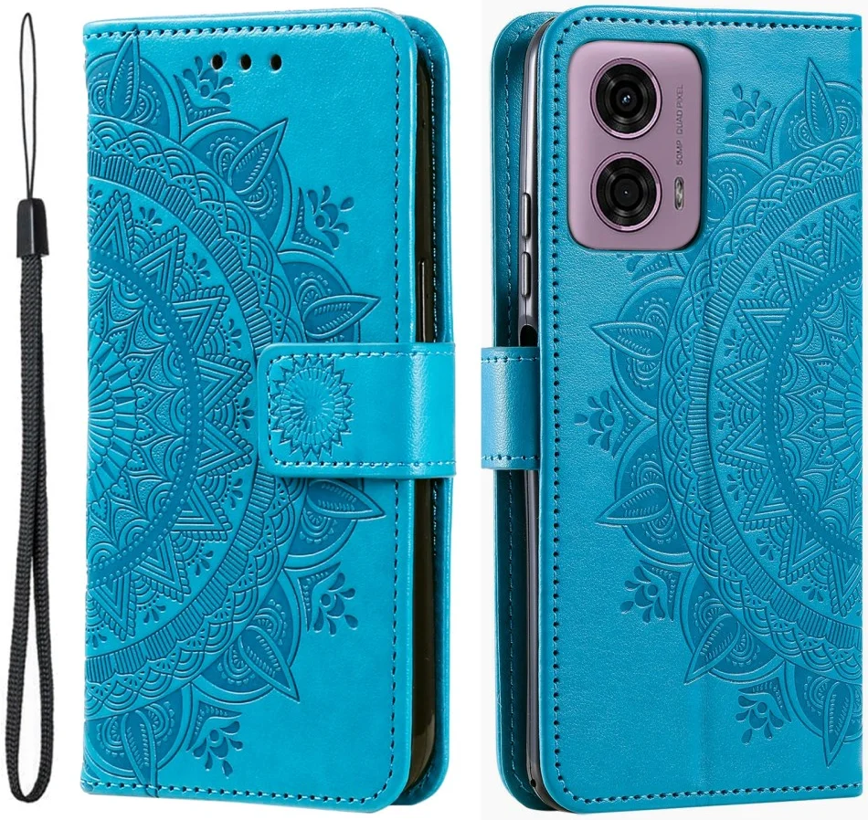 Motorola Moto G24 / Moto G04 Hoesje Mandala Book Case met Pasjeshouder Blauw afbeelding 1