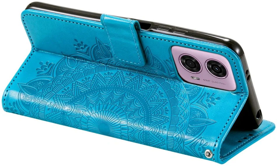 Motorola Moto G24 / Moto G04 Hoesje Mandala Book Case met Pasjeshouder Blauw afbeelding 3