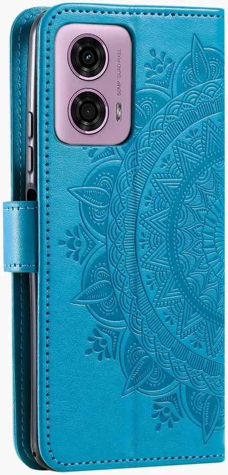 Motorola Moto G24 / Moto G04 Hoesje Mandala Book Case met Pasjeshouder Blauw afbeelding 6