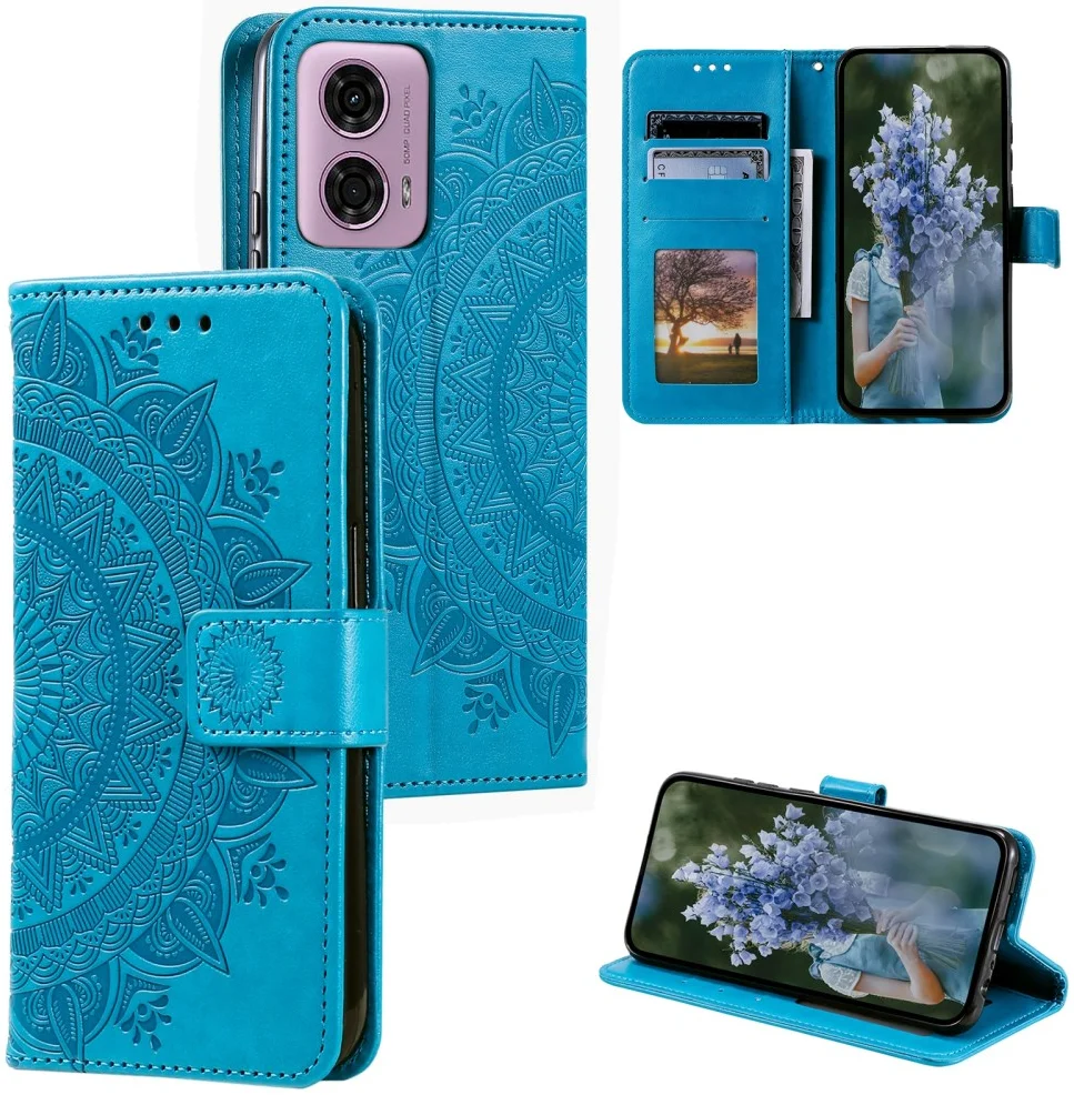 Motorola Moto G24 / Moto G04 Hoesje Mandala Book Case met Pasjeshouder Blauw afbeelding 7
