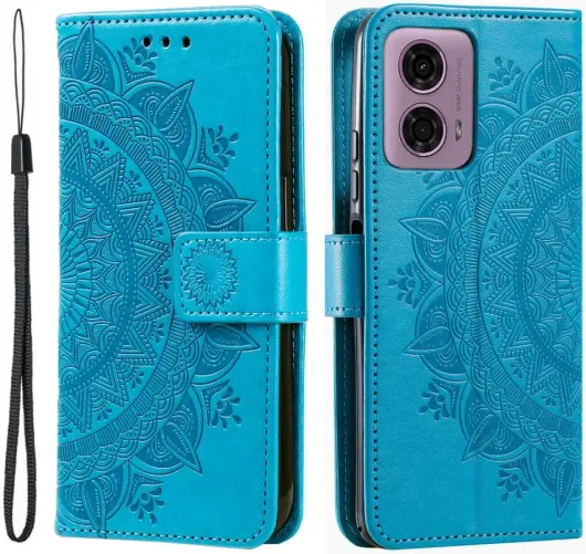 Motorola Moto G24 / Moto G04 Hoesje Mandala Book Case met Pasjeshouder Blauw afbeelding 1