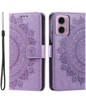 Motorola Moto G24 / Moto G04 Hoesje Mandala Book Case met Pasjeshouder Paars Hoesjes