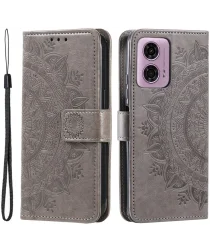 Motorola Moto G24 / Moto G04 Hoesje Mandala Book Case met Pasjeshouder Grijs