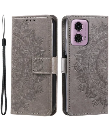 Motorola Moto G24 / Moto G04 Hoesje Mandala Book Case met Pasjeshouder Grijs Hoesjes