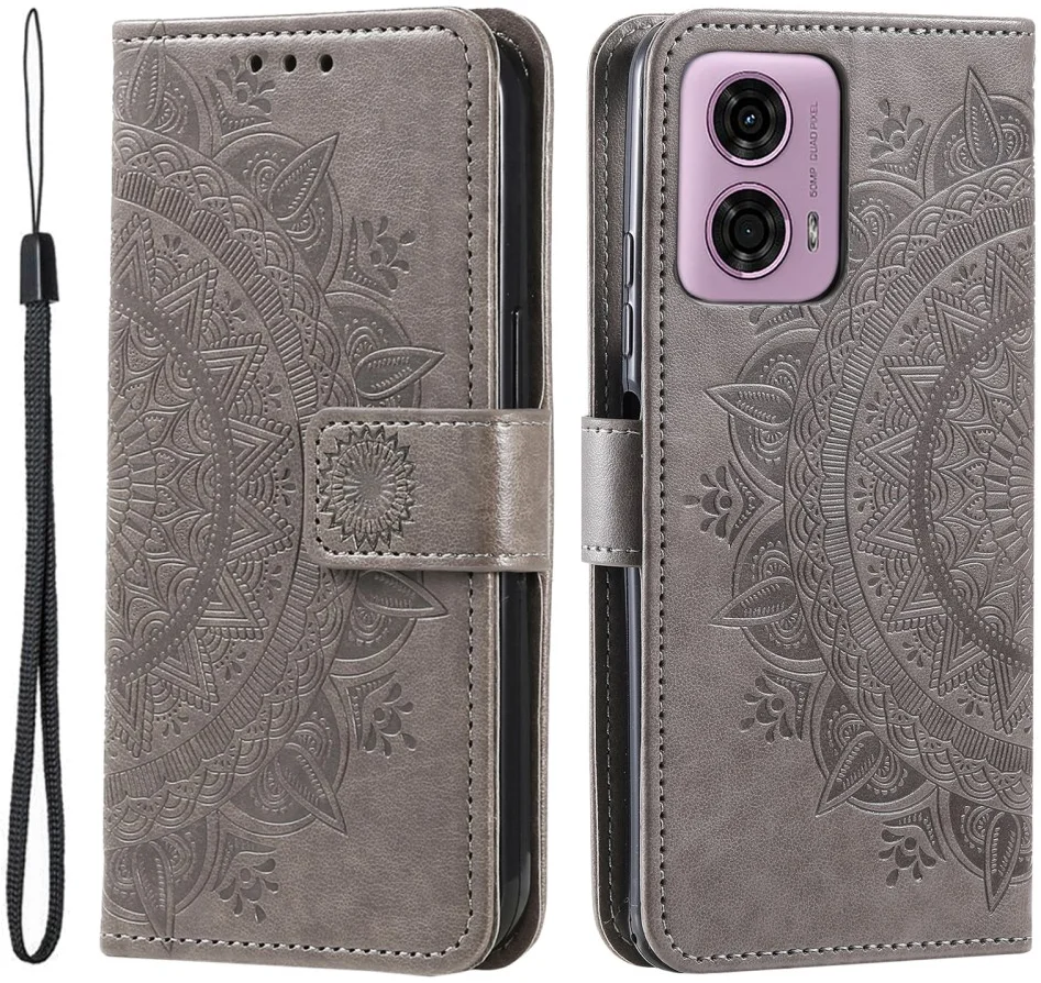 Motorola Moto G24 / Moto G04 Hoesje Mandala Book Case met Pasjeshouder Grijs afbeelding 1