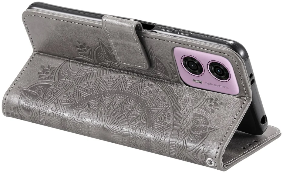 Motorola Moto G24 / Moto G04 Hoesje Mandala Book Case met Pasjeshouder Grijs afbeelding 3
