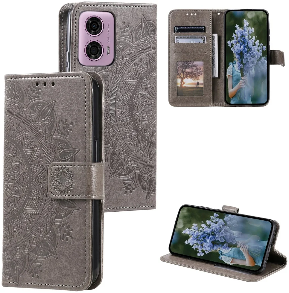 Motorola Moto G24 / Moto G04 Hoesje Mandala Book Case met Pasjeshouder Grijs afbeelding 7