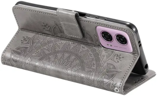 Motorola Moto G24 / Moto G04 Hoesje Mandala Book Case met Pasjeshouder Grijs afbeelding 3
