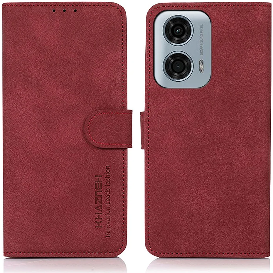 KHAZNEH Motorola Moto G04 / G24 Hoesje Retro Wallet Book Case Rood afbeelding 2