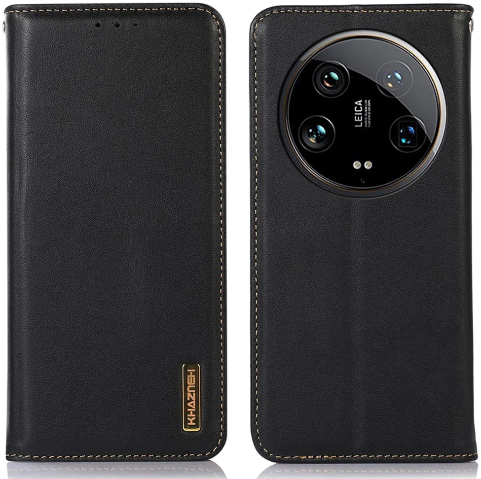 KHAZNEH Xiaomi 14 Ultra Hoesje RFID Book Case Leer Zwart afbeelding 1