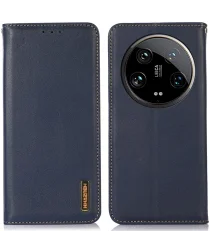 KHAZNEH Xiaomi 14 Ultra Hoesje RFID Book Case Leer Blauw
