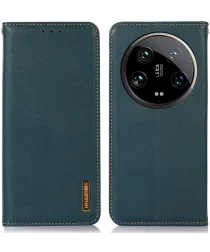 KHAZNEH Xiaomi 14 Ultra Hoesje RFID Book Case Leer Groen