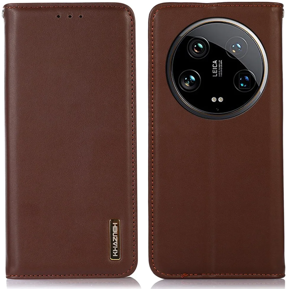 KHAZNEH Xiaomi 14 Ultra Hoesje RFID Book Case Leer Bruin afbeelding 1