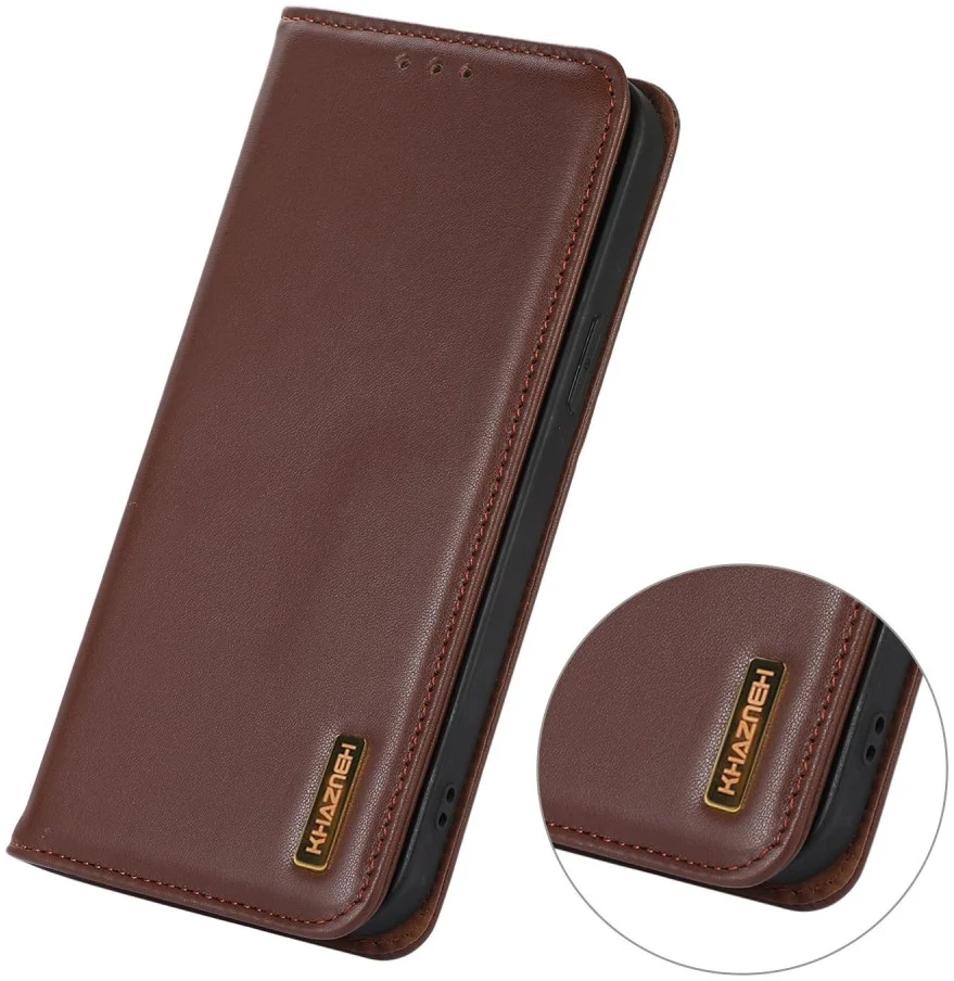 KHAZNEH Xiaomi 14 Ultra Hoesje RFID Book Case Leer Bruin afbeelding 4