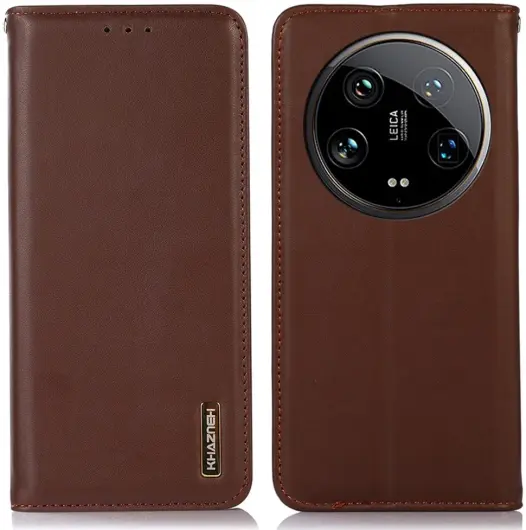 KHAZNEH Xiaomi 14 Ultra Hoesje RFID Book Case Leer Bruin afbeelding 1