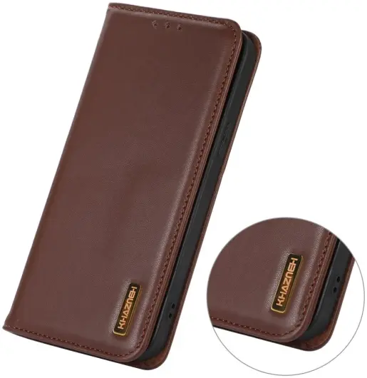 KHAZNEH Xiaomi 14 Ultra Hoesje RFID Book Case Leer Bruin afbeelding 4