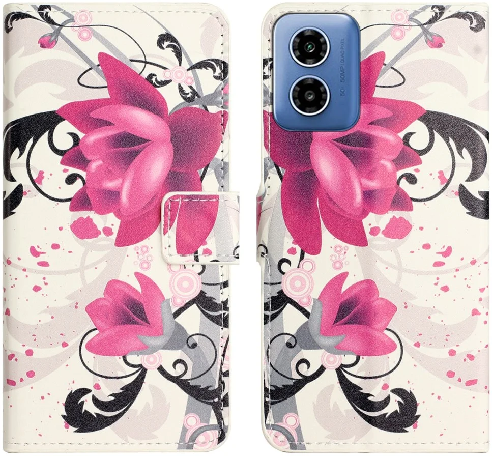 Motorola Moto G04 / G24 Hoesje Portemonnee Book Case Bloemen Print afbeelding 1