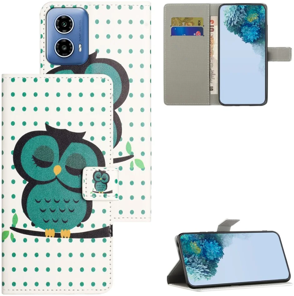 Motorola Moto G24 / G04 Hoesje Portemonnee Book Case Uilen afbeelding 6