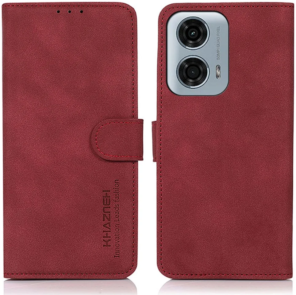 KHAZNEH Motorola Moto G24 Power Hoesje Retro Wallet Book Case Rood afbeelding 2