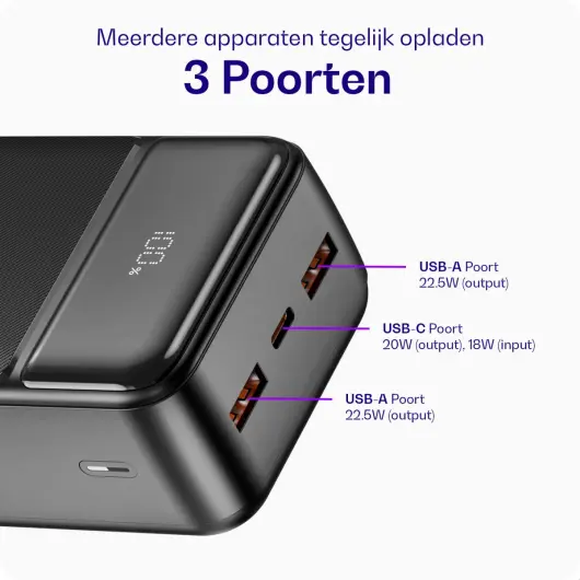 Buddi Boost 30.000 mAh Powerbank Reisformaat Met Display Zwart 22.5W afbeelding 3