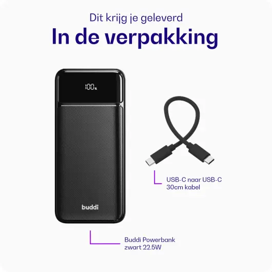 Buddi Boost 30.000 mAh Powerbank Reisformaat Met Display Zwart 22.5W afbeelding 10