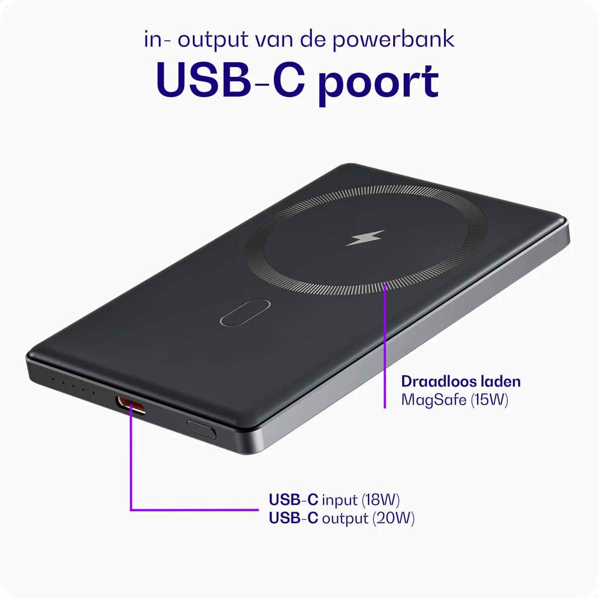 Buddi Connect 5.000 mAh MagSafe Powerbank Reisformaat Zwart 20W afbeelding 5
