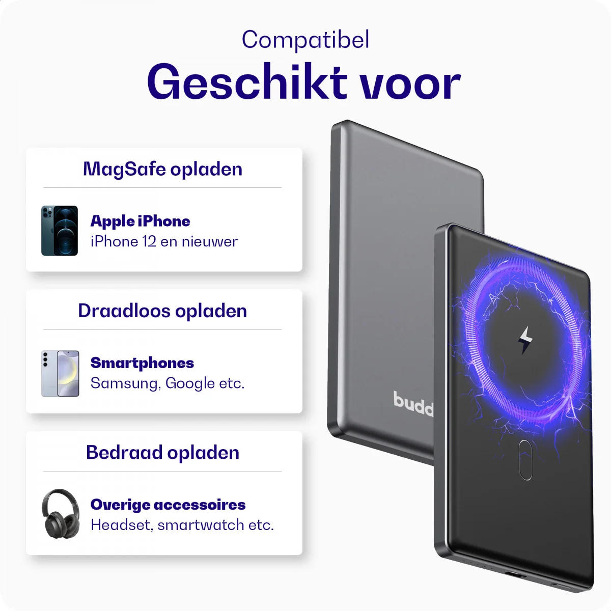 Buddi Connect 5.000 mAh MagSafe Powerbank Reisformaat Zwart 20W afbeelding 12