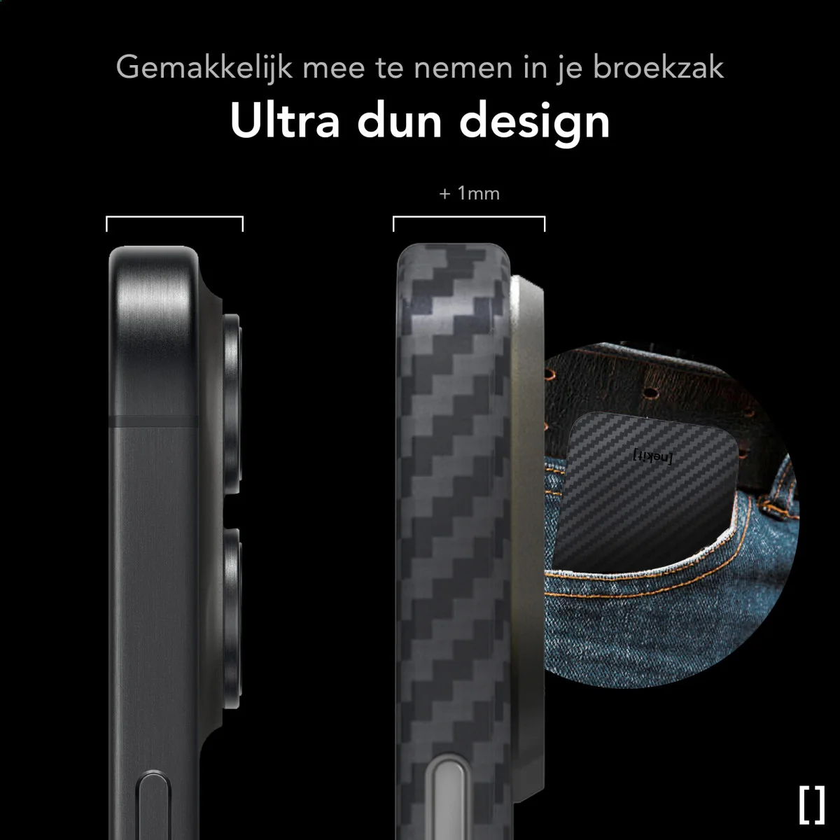NEKIT Fiber Apple iPhone 16 Hoesje MagSafe Kevlar Back Cover Dun Zwart afbeelding 5