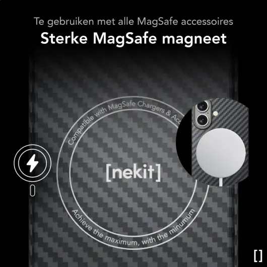 NEKIT Fiber Apple iPhone 16 Hoesje MagSafe Kevlar Back Cover Dun Zwart afbeelding 6