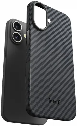 NEKIT Fiber Apple iPhone 16 Hoesje MagSafe Kevlar Back Cover Dun Zwart afbeelding 12