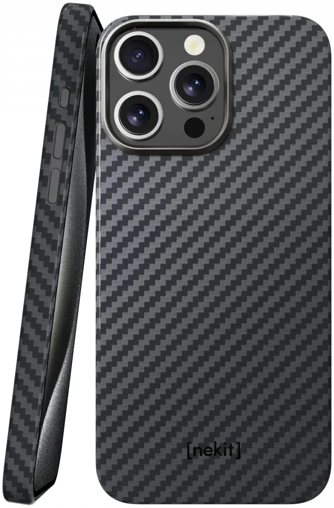 NEKIT Fiber Apple iPhone 15 Pro Max Hoesje MagSafe Kevlar Back Cover Dun Zwart afbeelding 1