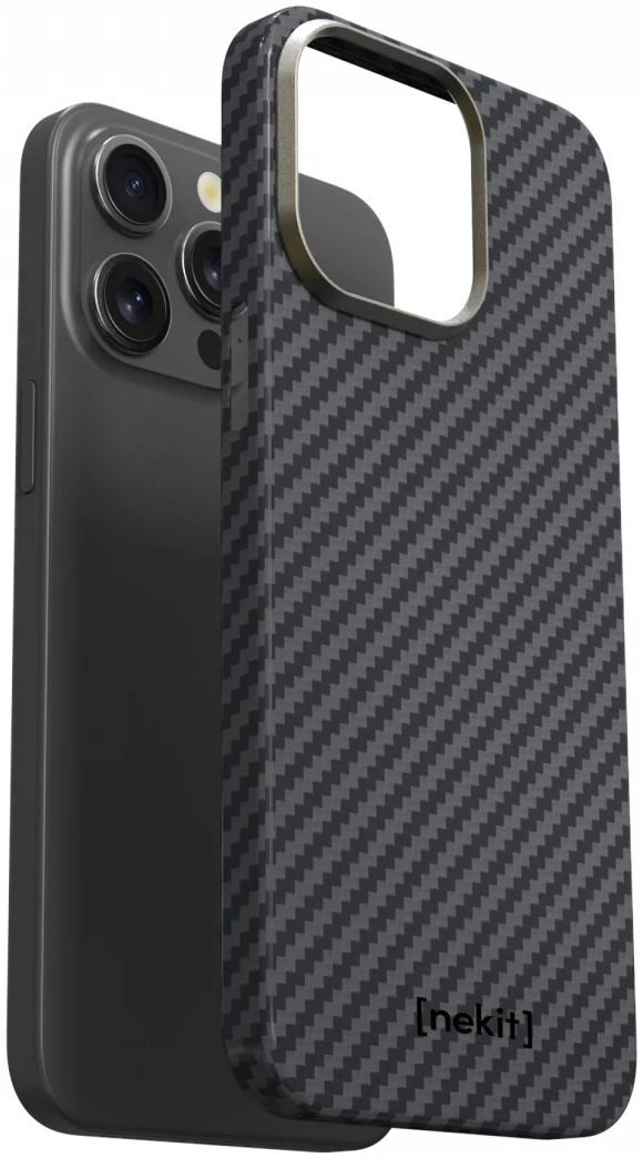 NEKIT Fiber Apple iPhone 15 Pro Max Hoesje MagSafe Kevlar Back Cover Dun Zwart afbeelding 13