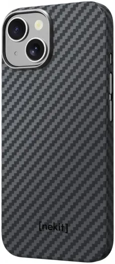 NEKIT Fiber Apple iPhone 15 Hoesje MagSafe Kevlar Back Cover Dun Zwart afbeelding 15