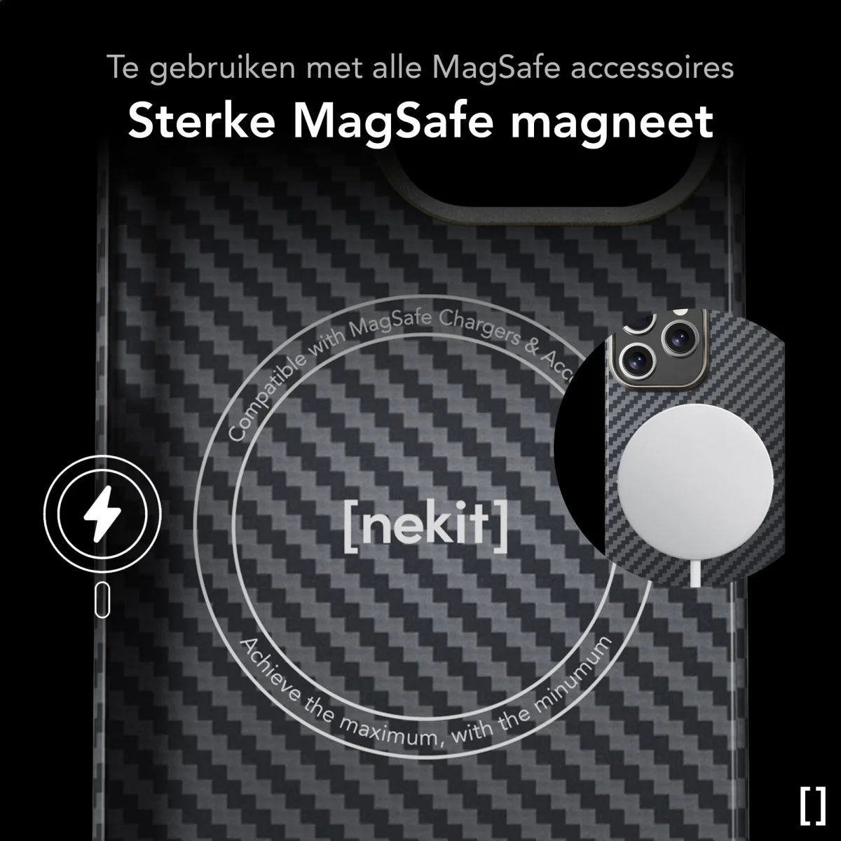 NEKIT Fiber Apple iPhone 14 Pro Hoesje MagSafe Kevlar Back Cover Dun Zwart afbeelding 6