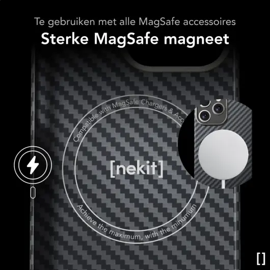 NEKIT Fiber Apple iPhone 14 Pro Hoesje MagSafe Kevlar Back Cover Dun Zwart afbeelding 6