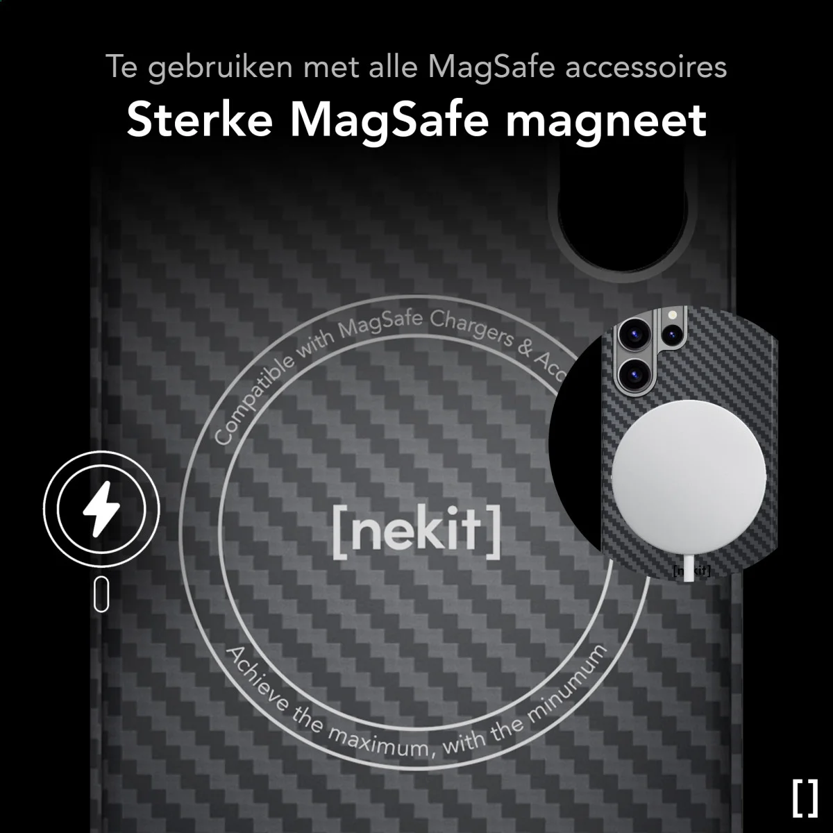 NEKIT Fiber Samsung Galaxy S24 Ultra Hoesje MagSafe Kevlar Back Cover Dun Zwart afbeelding 7