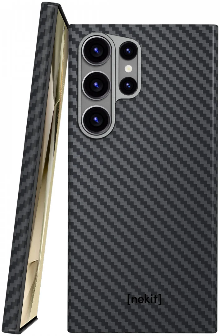 NEKIT Fiber Samsung Galaxy S24 Ultra Hoesje MagSafe Kevlar Back Cover Dun Zwart afbeelding 1