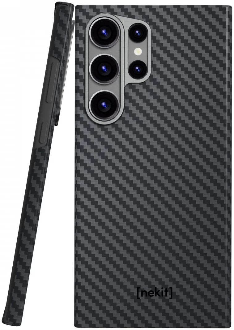 NEKIT Fiber Samsung Galaxy S24 Ultra Hoesje MagSafe Kevlar Back Cover Dun Zwart afbeelding 13