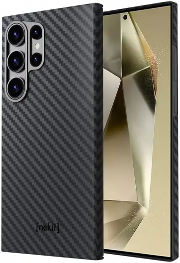 NEKIT Fiber Samsung Galaxy S24 Ultra Hoesje MagSafe Kevlar Back Cover Dun Zwart afbeelding 2