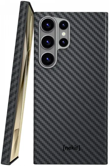 NEKIT Fiber Samsung Galaxy S24 Ultra Hoesje MagSafe Kevlar Back Cover Dun Zwart afbeelding 1