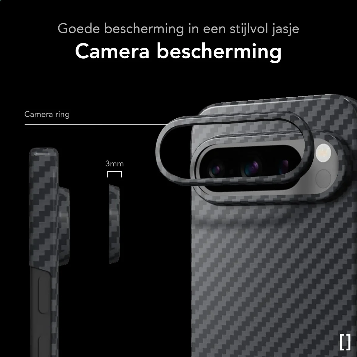 NEKIT Fiber Google Pixel 9 / 9 Pro Hoesje MagSafe Kevlar Back Cover Dun Zwart afbeelding 4
