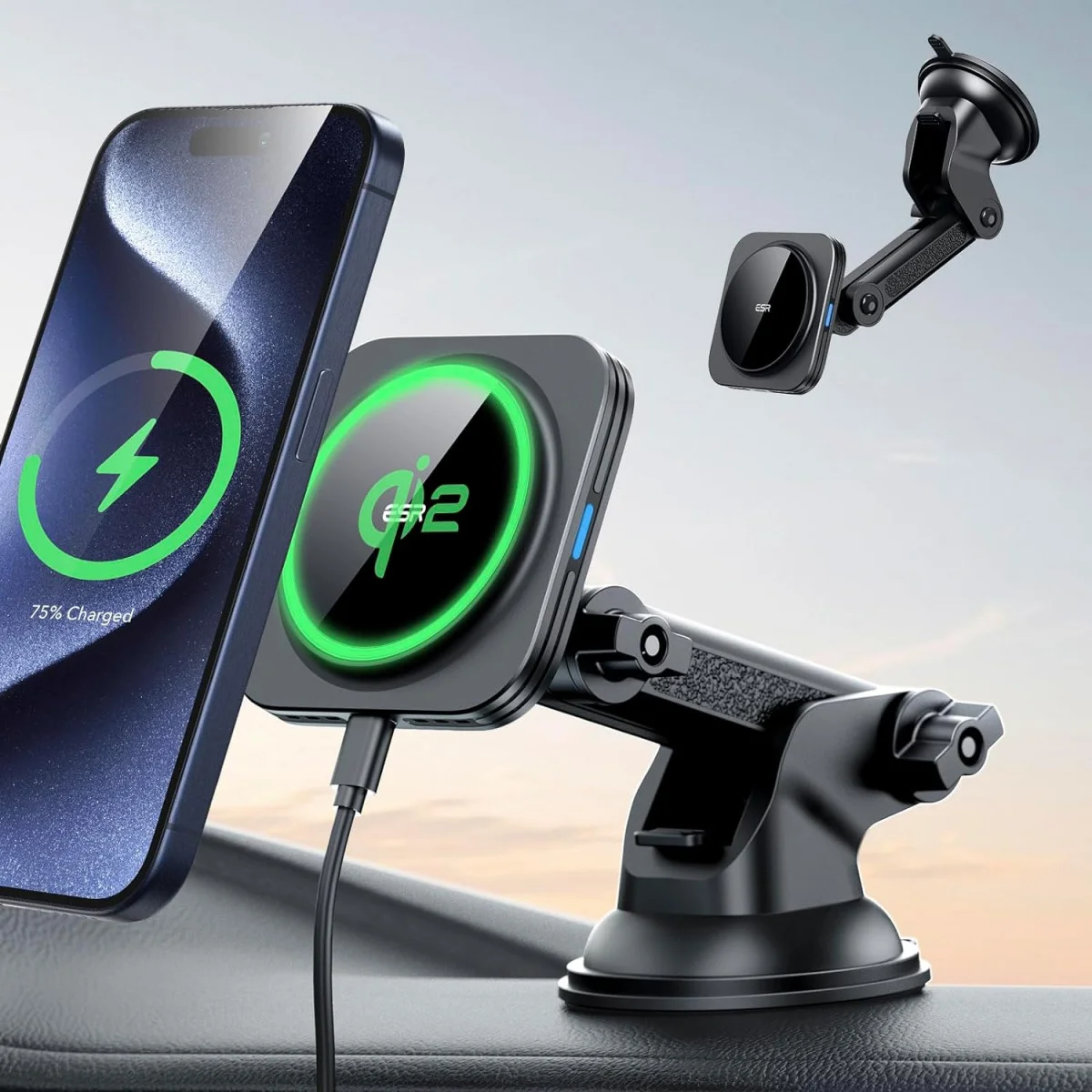 ESR HaloLock Qi2 / MagSafe Telefoonhouder Auto Raam/Dashboard met Opladen 15W afbeelding 1