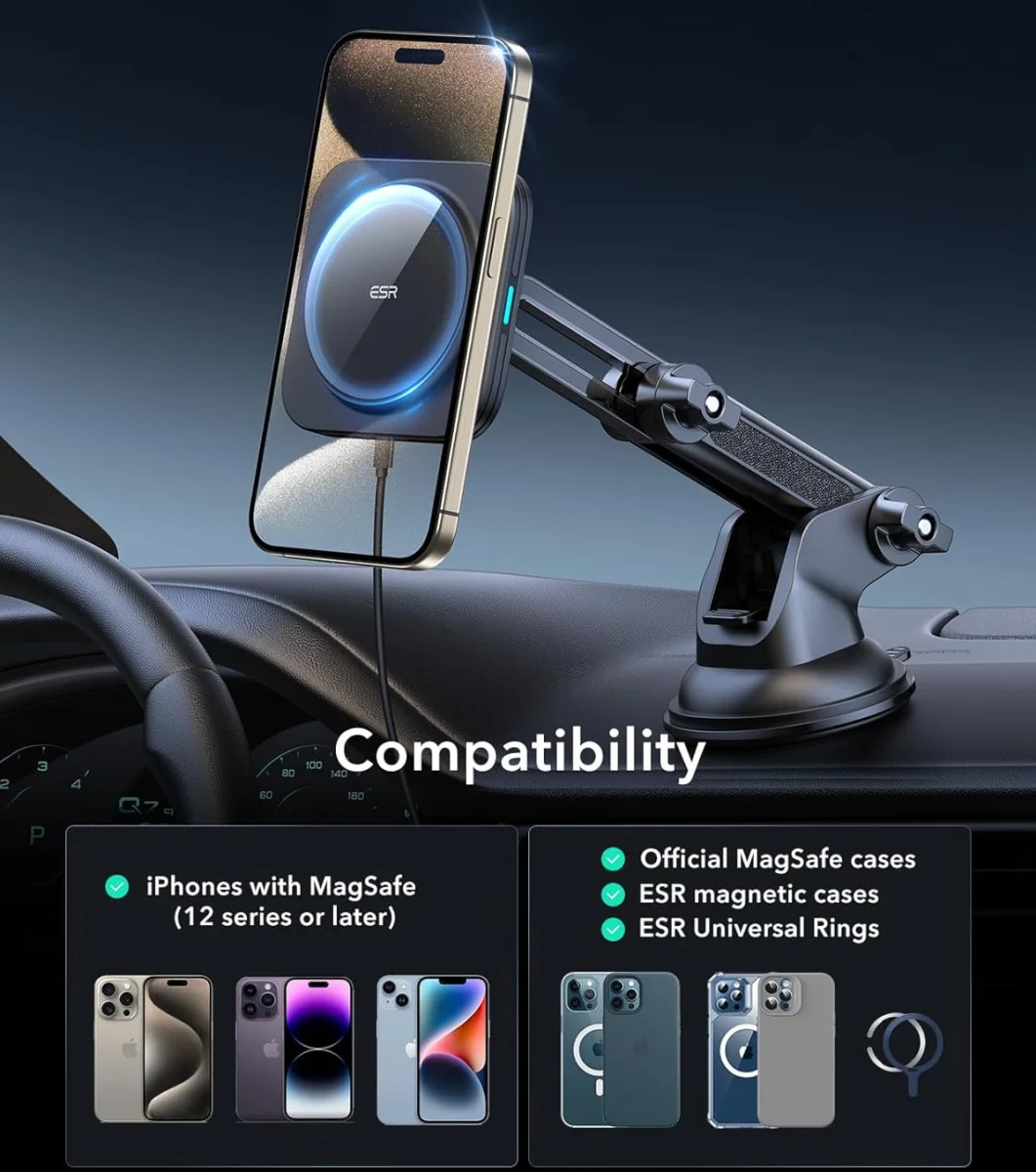ESR HaloLock Qi2 / MagSafe Telefoonhouder Auto Raam/Dashboard met Opladen 15W afbeelding 4