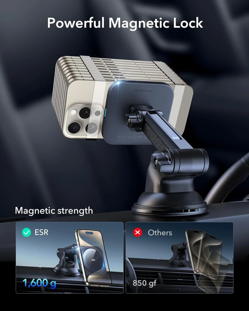 ESR HaloLock Qi2 / MagSafe Telefoonhouder Auto Raam/Dashboard met Opladen 15W afbeelding 7