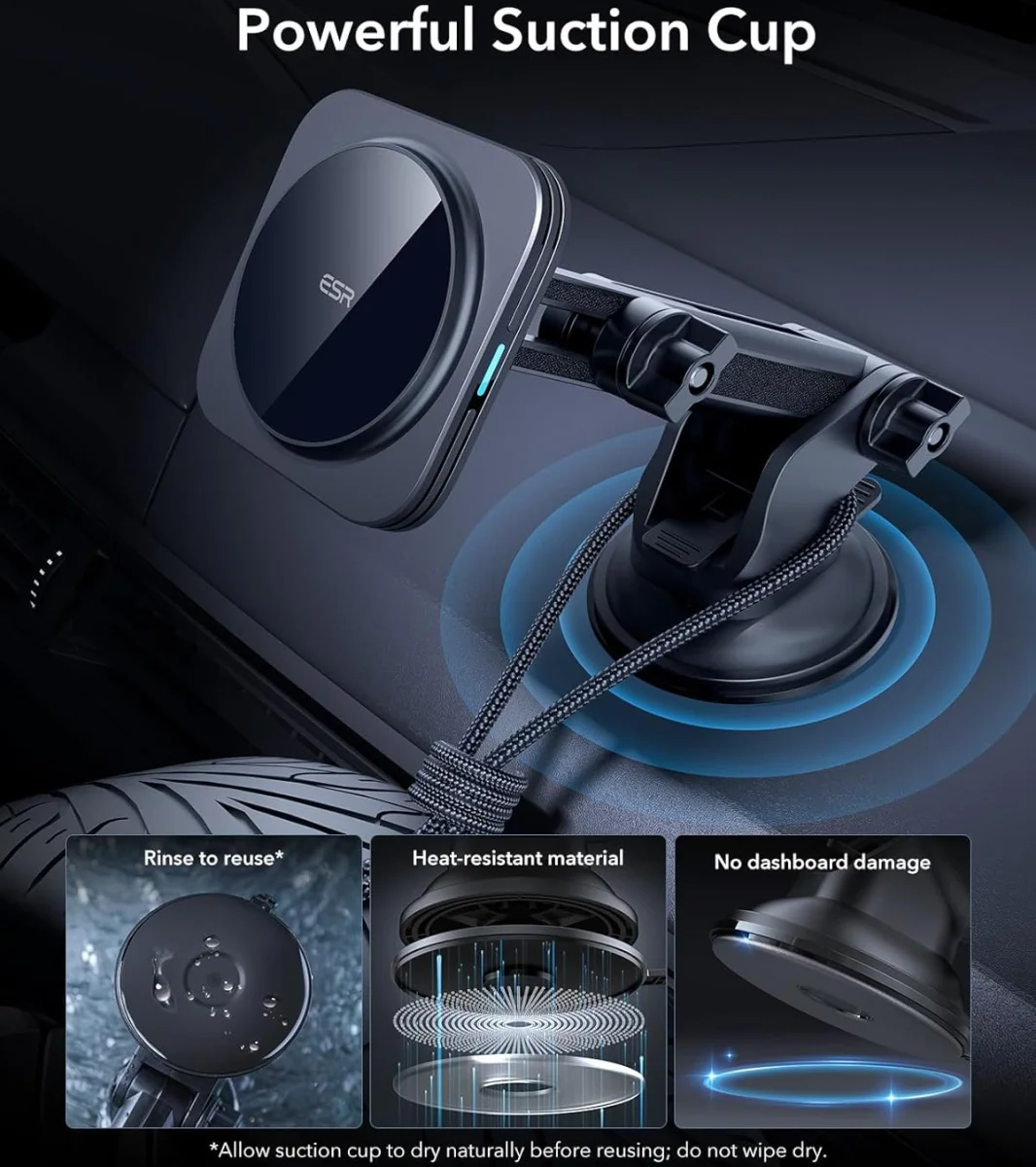 ESR HaloLock Qi2 / MagSafe Telefoonhouder Auto Raam/Dashboard met Opladen 15W afbeelding 8