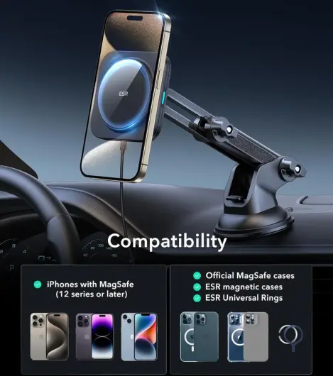 ESR HaloLock Qi2 / MagSafe Telefoonhouder Auto Raam/Dashboard met Opladen 15W afbeelding 4